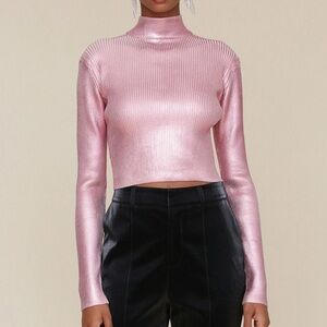 AVec Les Filles Women's Metallic-Rib Knit Mock-Neck Sweater Top